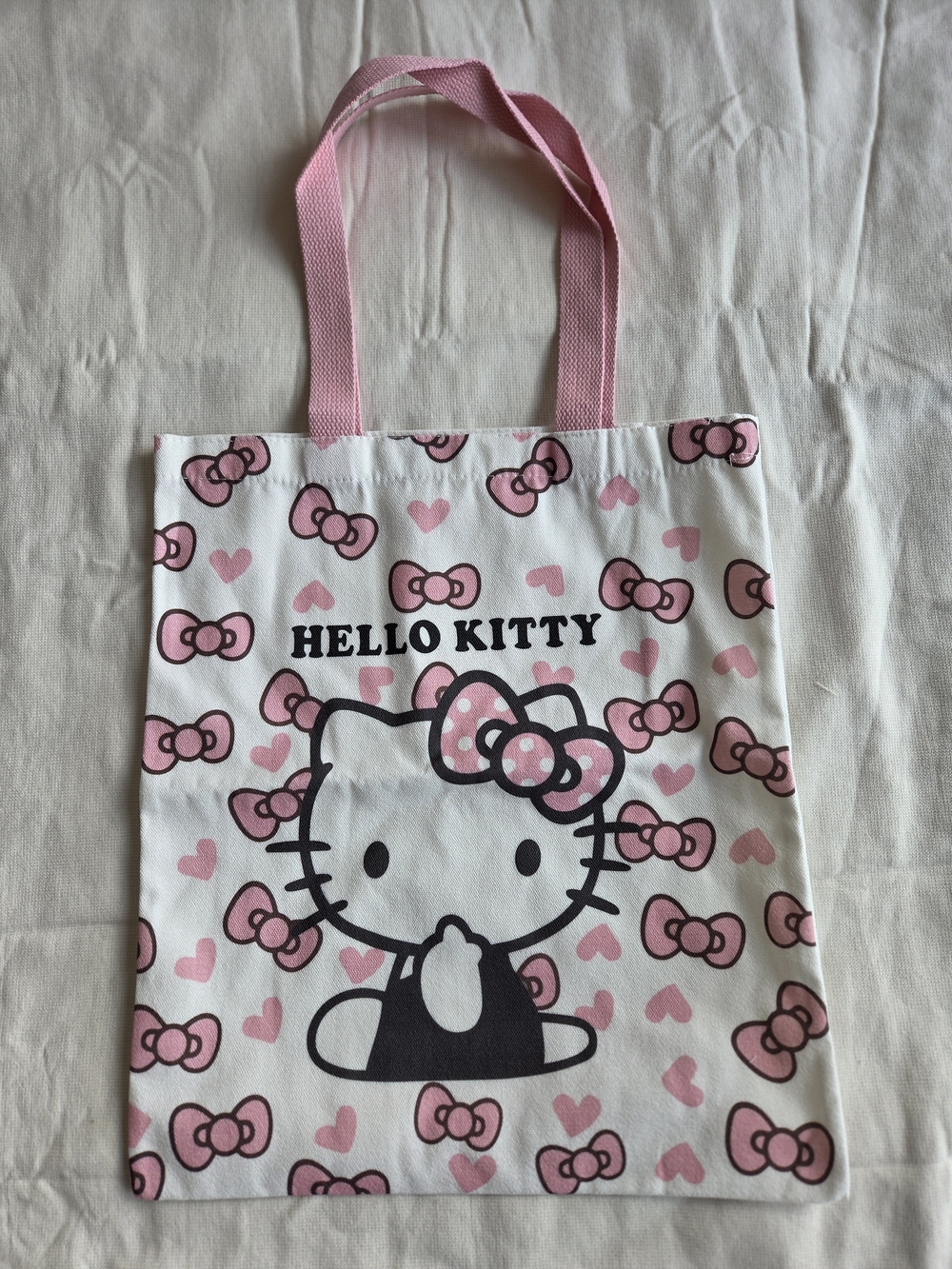 Sanrio Hello Kitty Pink Bows Hearts Canvas Tote Bag Cute Aesthetic NWT